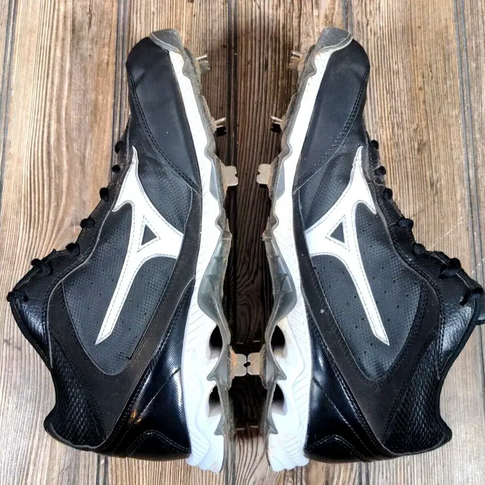 Mizuno 9 Spike Vintage G6 Metal Baseball Cleats Size 12.5 Men Black White‎